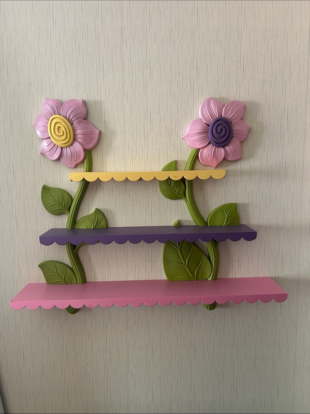 Home Interiors Floral Three-Tier Wall Shelf - Pink, Purple & Yellow